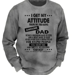 Hot OUKU Men's I Get My Attitude From My Freaking Awesome Dad Sweatshirt Pullover Lightweight Hoodie Long Sleeve Sweatshirt Crew Neck Designer Basic 3D Sports Outdoor Daily Spring Fall
