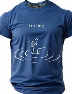 OUKU Men's I'm Fine T Shirt Short Sleeve T shirt 3D Print Crew Neck Shirt Fashion Daily Athleisure Street Sports Outdoor Black Blue Dark Green Summer Spring Clothing Apparel S M L XL XXL XXXL 4XL