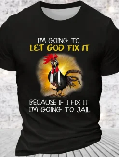 Discount OUKU Men's I'm Going To Let God Fix It Because If I Fix It I'm Going To Jail T shirt Graphic Funny Tee Short Sleeve T shirt 3D Print Crew Neck Shirt Clothing