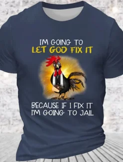 Discount OUKU Men's I'm Going To Let God Fix It Because If I Fix It I'm Going To Jail T shirt Graphic Funny Tee Short Sleeve T shirt 3D Print Crew Neck Shirt Clothing