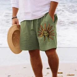 Best OUKU Men's Indian Culture Shorts Summer Shorts Beach Shorts Mid Waist Hawaiian Ethnic Casual Holiday St. Patrick's Day Drawstring Elastic Waist Print Designer Clothing Apparel