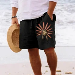 Best OUKU Men's Indian Culture Shorts Summer Shorts Beach Shorts Mid Waist Hawaiian Ethnic Casual Holiday St. Patrick's Day Drawstring Elastic Waist Print Designer Clothing Apparel