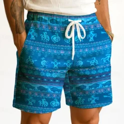 Discount OUKU Men's Indian Ethnic Kokopelli Waffle Shorts Sweat Shorts Casual Shorts Mid Waist Retro Vintage Vacation Jogging Workout Elastic Drawstring Waist Shorts with Pockets Designer Clothing Apparel