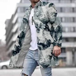 Discount OUKU Men's Ink Painting Winter Coat Fleece Jacket Overcoat Thermal Comfortable Artistic Casual Outdoor Party Evening Wear Daily Wear Buttons 3D Print Front Pocket Winter Turndown Long Sleeve Blue