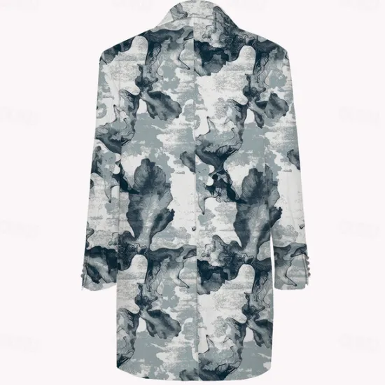 Discount OUKU Men's Ink Painting Winter Coat Fleece Jacket Overcoat Thermal Comfortable Artistic Casual Outdoor Party Evening Wear Daily Wear Buttons 3D Print Front Pocket Winter Turndown Long Sleeve Blue