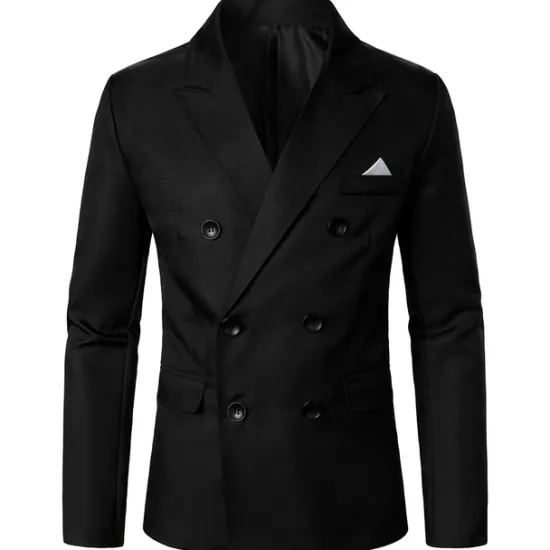 Online OUKU Men's Jacket Blazer Wedding Party Business Attire Spring Fall Solid Color Double Breasted Blazer Black White Pink Red