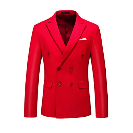 Online OUKU Men's Jacket Blazer Wedding Party Business Attire Spring Fall Solid Color Double Breasted Blazer Black White Pink Red
