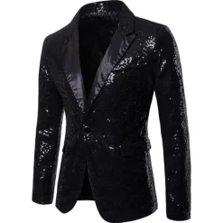 Hot OUKU Men's Jacket Blazer Wedding Party / Evening Reflective Glitter Sequin Spring Fall Sequin Party Shawl Collar Regular Regular Regular Fit Black Silver Red Blue Purple Jacket