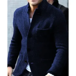 Best OUKU Men's Jacket Casual Jacket Outdoor Daily Wear Warm Button Pocket Fall Winter Plain Fashion Streetwear Stand Collar Regular Black Blue Grey Jacket