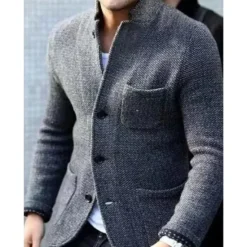 Best OUKU Men's Jacket Casual Jacket Outdoor Daily Wear Warm Button Pocket Fall Winter Plain Fashion Streetwear Stand Collar Regular Black Blue Grey Jacket
