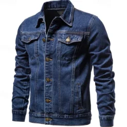 Online OUKU Men's Jean Jacket Denim Jacket Casual Daily Windbreaker Classic Style Denim Spring & Fall Fall & Winter Solid / Plain Color Casual Lapel Regular Black Dark Blue Light Blue Jacket