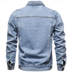 Online OUKU Men's Jean Jacket Denim Jacket Casual Daily Windbreaker Classic Style Denim Spring & Fall Fall & Winter Solid / Plain Color Casual Lapel Regular Black Dark Blue Light Blue Jacket