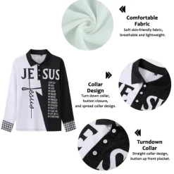OUKU Men's Jesus Christian Hawaiian Polo Shirts Golf Shirt Long Sleeve Polo Shirts Collared Shirts Casual Beach Wear Vacation Wear Party Outfits Buttons 3D Print White Light Green Blue
