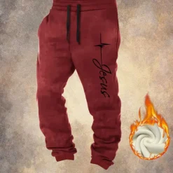 Sale OUKU Men's Jesus Faith Fleece Sweatpants Drawstring Elastic Waist Vintage Casual Outdoor Home Dailywear Pocket Thermal Winter 3D Print Black Red Blue