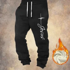 Sale OUKU Men's Jesus Faith Fleece Sweatpants Drawstring Elastic Waist Vintage Casual Outdoor Home Dailywear Pocket Thermal Winter 3D Print Black Red Blue