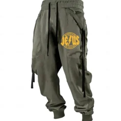 Hot OUKU Men's Jesus Faith Sweatpants Joggers Pants Trousers Mid Waist Drawstring Elastic Waist Vintage Casual Outdoor Street Dailywear Pocket Spring Fall Winter 3D Print Black Green