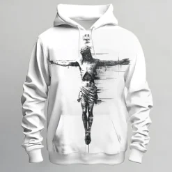 Hot OUKU Men's Jesus Hoodies Sweatshirt Fashion Cool Long Sleeve Crew Neck Holiday Streetwear Drawstring Fall Winter Designer White