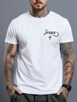 Outlet OUKU Men's Jesus T Shirt Tee Top Cotton Short Sleeve Graphic Shirt Black White Burgundy Comfortable Tee Sports Outdoor Holiday Fashion Designer Clothing