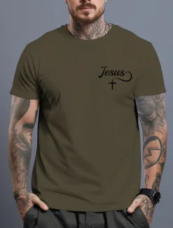 Outlet OUKU Men's Jesus T Shirt Tee Top Cotton Short Sleeve Graphic Shirt Black White Burgundy Comfortable Tee Sports Outdoor Holiday Fashion Designer Clothing