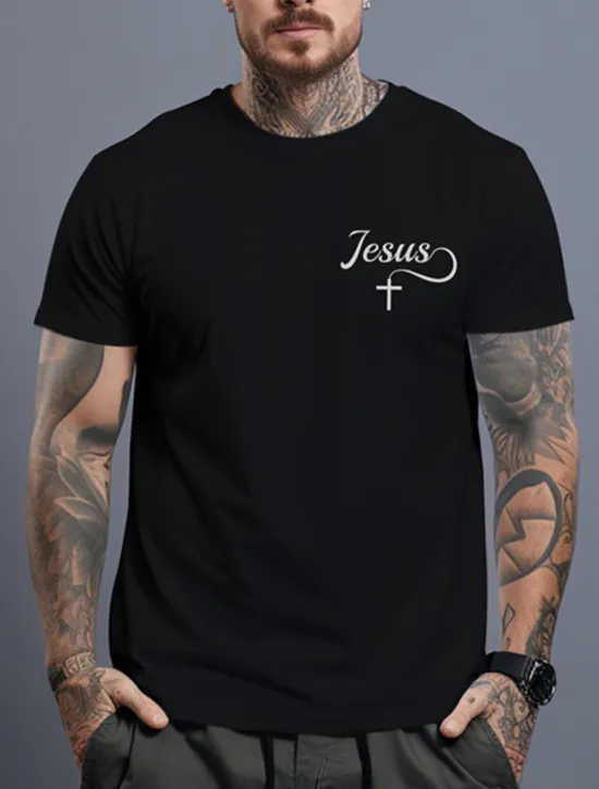 Outlet OUKU Men's Jesus T Shirt Tee Top Cotton Short Sleeve Graphic Shirt Black White Burgundy Comfortable Tee Sports Outdoor Holiday Fashion Designer Clothing