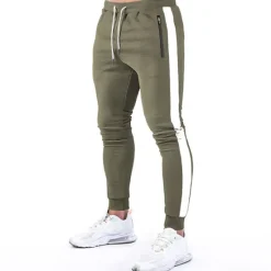 Best OUKU Men's Joggers Drawstring Zipper Pocket Pants / Trousers Athletic Athleisure Cotton Winter Fitness Gym Workout Running Breathable Moisture Wicking Soft Sport Stripes Activewear Black Army Green Dark