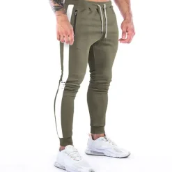 Best OUKU Men's Joggers Drawstring Zipper Pocket Pants / Trousers Athletic Athleisure Cotton Winter Fitness Gym Workout Running Breathable Moisture Wicking Soft Sport Stripes Activewear Black Army Green Dark