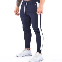 Best OUKU Men's Joggers Drawstring Zipper Pocket Pants / Trousers Athletic Athleisure Cotton Winter Fitness Gym Workout Running Breathable Moisture Wicking Soft Sport Stripes Activewear Black Army Green Dark