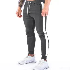 Best OUKU Men's Joggers Drawstring Zipper Pocket Pants / Trousers Athletic Athleisure Cotton Winter Fitness Gym Workout Running Breathable Moisture Wicking Soft Sport Stripes Activewear Black Army Green Dark