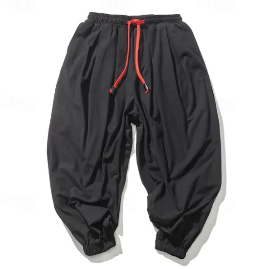 Outlet OUKU Men's Joggers Linen Pants Trousers Summer Pants Beach Pants Drawstring Elastic Waist Drop Crotch Plain Daily Gym Streetwear Casual Hip-Hop Loose Fit Black White