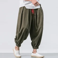 Outlet OUKU Men's Joggers Linen Pants Trousers Summer Pants Beach Pants Drawstring Elastic Waist Drop Crotch Plain Daily Gym Streetwear Casual Hip-Hop Loose Fit Black White
