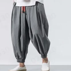 Outlet OUKU Men's Joggers Linen Pants Trousers Summer Pants Beach Pants Drawstring Elastic Waist Drop Crotch Plain Daily Gym Streetwear Casual Hip-Hop Loose Fit Black White