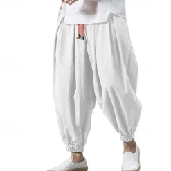 Outlet OUKU Men's Joggers Linen Pants Trousers Summer Pants Beach Pants Drawstring Elastic Waist Drop Crotch Plain Daily Gym Streetwear Casual Hip-Hop Loose Fit Black White