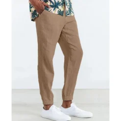 Clearance OUKU Men's Joggers Linen Pants Trousers Summer Pants Casual Pants Pocket Drawstring Elastic Waist Plain Comfort Breathable Home Daily Holiday Basic Casual Black White Inelastic