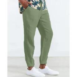 Clearance OUKU Men's Joggers Linen Pants Trousers Summer Pants Casual Pants Pocket Drawstring Elastic Waist Plain Comfort Breathable Home Daily Holiday Basic Casual Black White Inelastic