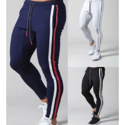 New OUKU Men's Joggers Sweatpants Zipper Ankle Zippers Base Layer Athletic Athleisure Winter Breathable Soft Sweat wicking Fitness Gym Workout Running Slim Fit Sportswear Activewear Stripes Black Dark Blue