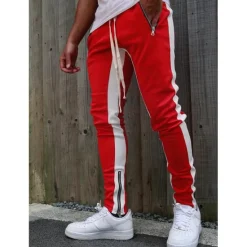 Clearance OUKU Men's Joggers Sweatpants Zipper Pocket Ankle Zippers Bottoms Athletic Athleisure Spring Breathable Moisture Wicking Soft Fitness Gym Workout Running Sportswear Activewear Color Block Red Navy Blue