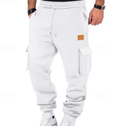 Outlet OUKU Men's Joggers Trousers Cargo Sweatpants Pocket Drawstring Elastic Waist Plain Comfort Sports Outdoor Daily Fashion Casual Black White Micro-elastic