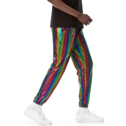 OUKU Men's Joggers Trousers Casual Pants Sequin Pants Drawstring Elastic Waist Shiny Metallic Solid Color Full Length Club Nightclub Disco Lights Casual Trousers Loose Fit Silver Black Micro-elastic