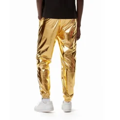 OUKU Men's Joggers Trousers Casual Pants Sequin Pants Drawstring Elastic Waist Shiny Metallic Solid Color Full Length Club Nightclub Disco Lights Casual Trousers Loose Fit Silver Black Micro-elastic