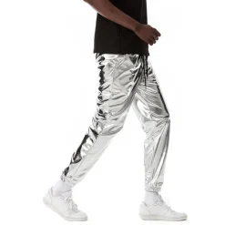 Hot OUKU Men's Joggers Trousers Casual Pants Sequin Pants Drawstring Elastic Waist Shiny Metallic Solid Color Full Length Club Nightclub Disco Lights Casual Trousers Loose Fit Silver Black Micro-elastic