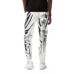 Hot OUKU Men's Joggers Trousers Casual Pants Sequin Pants Drawstring Elastic Waist Shiny Metallic Solid Color Full Length Club Nightclub Disco Lights Casual Trousers Loose Fit Silver Black Micro-elastic