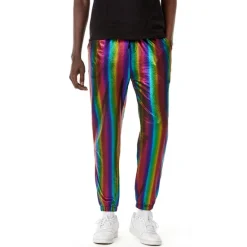 Hot OUKU Men's Joggers Trousers Casual Pants Sequin Pants Drawstring Elastic Waist Shiny Metallic Solid Color Full Length Club Nightclub Disco Lights Casual Trousers Loose Fit Silver Black Micro-elastic