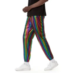 Hot OUKU Men's Joggers Trousers Casual Pants Sequin Pants Drawstring Elastic Waist Shiny Metallic Solid Color Full Length Club Nightclub Disco Lights Casual Trousers Loose Fit Silver Black Micro-elastic