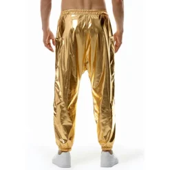 Online OUKU Men's Joggers Trousers Casual Pants Sequin Pants Elastic Waist Elastic Cuff Solid Colored Windproof Breathable Full Length Casual Clubwear Athleisure Loose Fit Silver Gold Micro-elastic