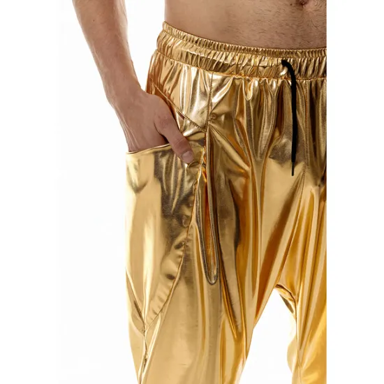Online OUKU Men's Joggers Trousers Casual Pants Sequin Pants Elastic Waist Elastic Cuff Solid Colored Windproof Breathable Full Length Casual Clubwear Athleisure Loose Fit Silver Gold Micro-elastic