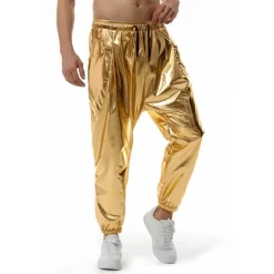 Online OUKU Men's Joggers Trousers Casual Pants Sequin Pants Elastic Waist Elastic Cuff Solid Colored Windproof Breathable Full Length Casual Clubwear Athleisure Loose Fit Silver Gold Micro-elastic