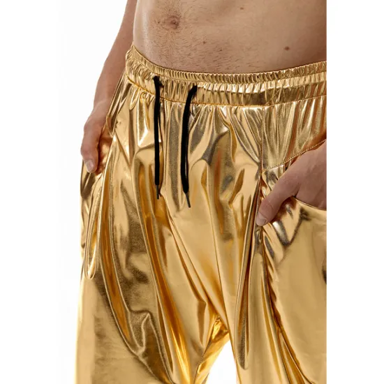 Online OUKU Men's Joggers Trousers Casual Pants Sequin Pants Elastic Waist Elastic Cuff Solid Colored Windproof Breathable Full Length Casual Clubwear Athleisure Loose Fit Silver Gold Micro-elastic