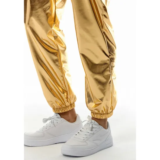 Online OUKU Men's Joggers Trousers Casual Pants Sequin Pants Elastic Waist Elastic Cuff Solid Colored Windproof Breathable Full Length Casual Clubwear Athleisure Loose Fit Silver Gold Micro-elastic