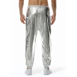 Online OUKU Men's Joggers Trousers Casual Pants Sequin Pants Elastic Waist Elastic Cuff Solid Colored Windproof Breathable Full Length Casual Clubwear Athleisure Loose Fit Silver Gold Micro-elastic