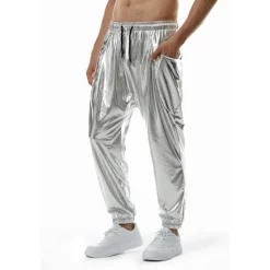 Online OUKU Men's Joggers Trousers Casual Pants Sequin Pants Elastic Waist Elastic Cuff Solid Colored Windproof Breathable Full Length Casual Clubwear Athleisure Loose Fit Silver Gold Micro-elastic